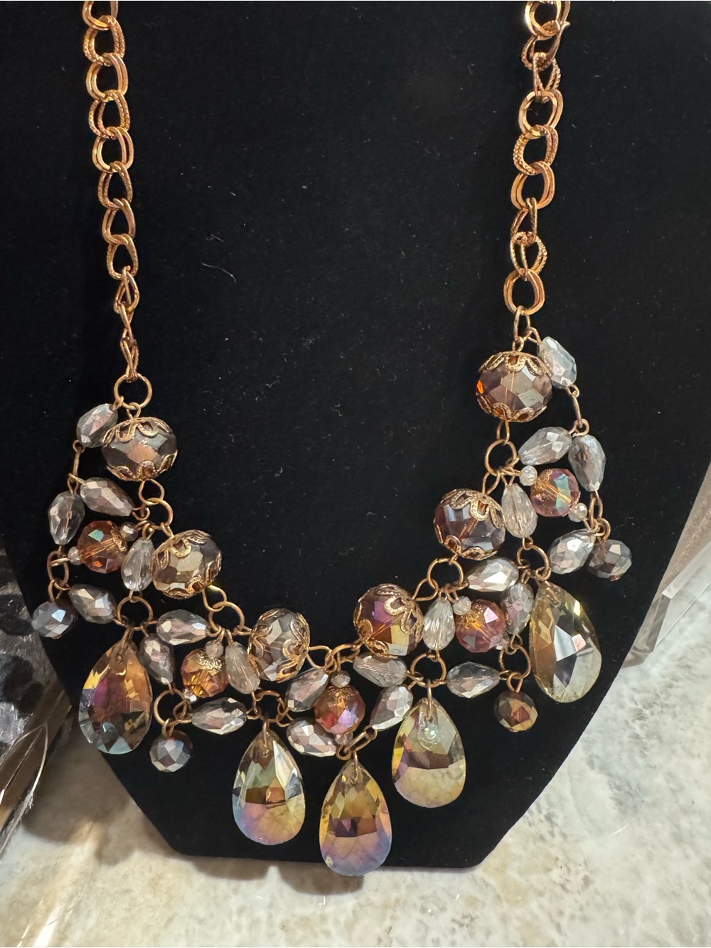 Gold-Tone Iridescent Teardrop Statement Necklace